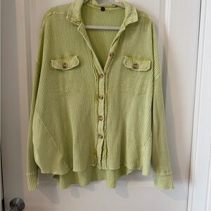 Free People Green Button-Up Waffle Knit Shacket
